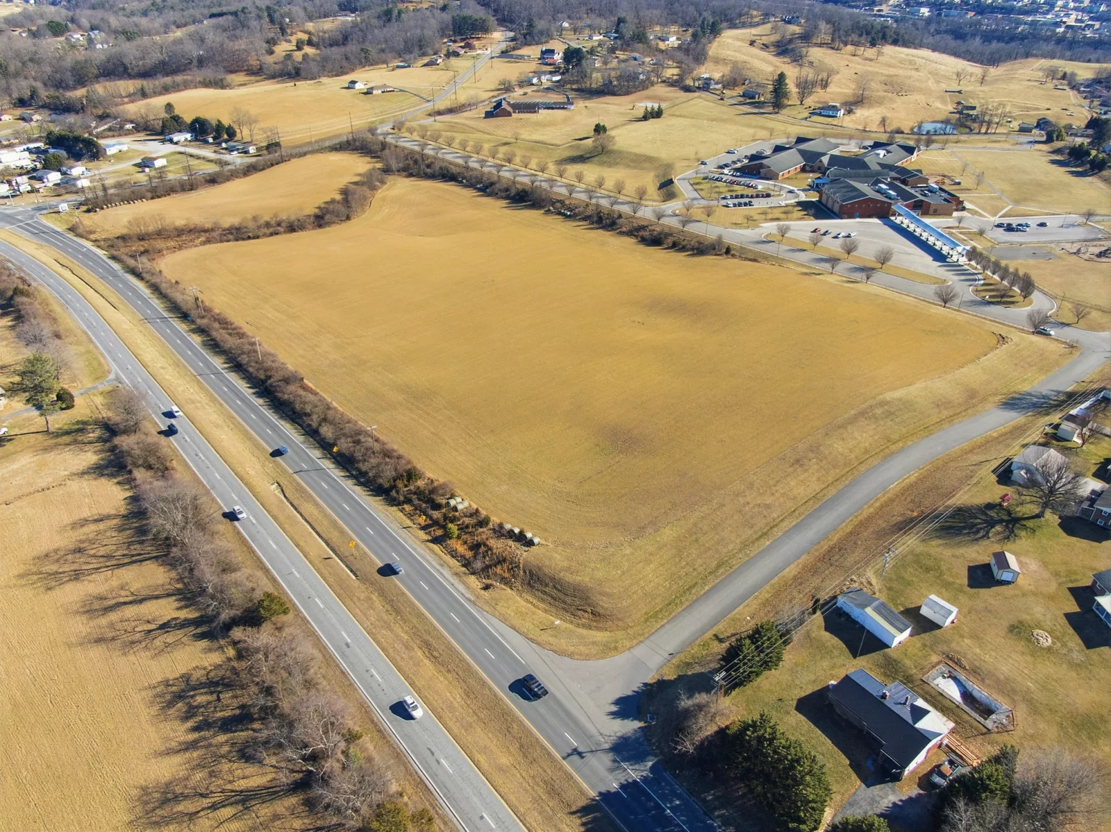 Aerial view of an undeveloped commercial parcel along Peppers Ferry Road in Fairlawn, Virginia